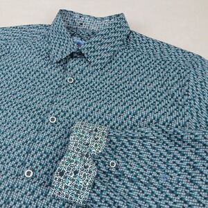 Robert Graham Large Mens Shirt Geometric Flip Cuff Stretch 23x27